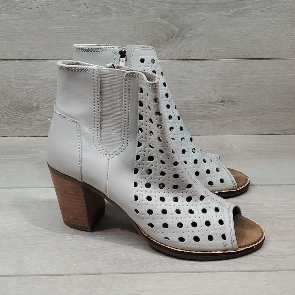 Toms Women Majorka Ankle Leather Peep Open Toe Heels boots shoes sz 8.5